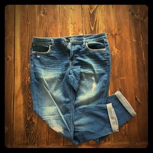 WHBM distressed cropped girlfriend jeans, size 10